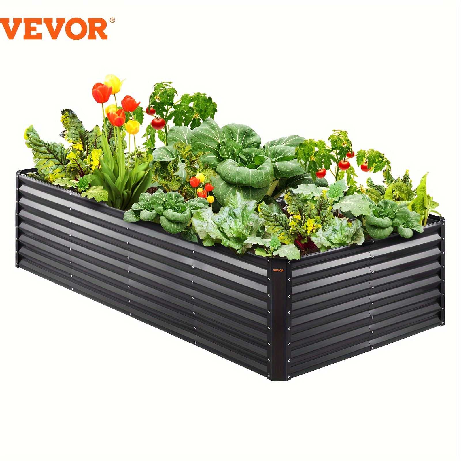 

Vevor Raised Garden Bed 8x4x2 Ft, Raised Garden Beds Outdoor For Vegetables And Flowers, Metal Steel Raised Beds For Gardening Planter Box With Safe Edging, Gloves And Planting Tools, Dark Grey