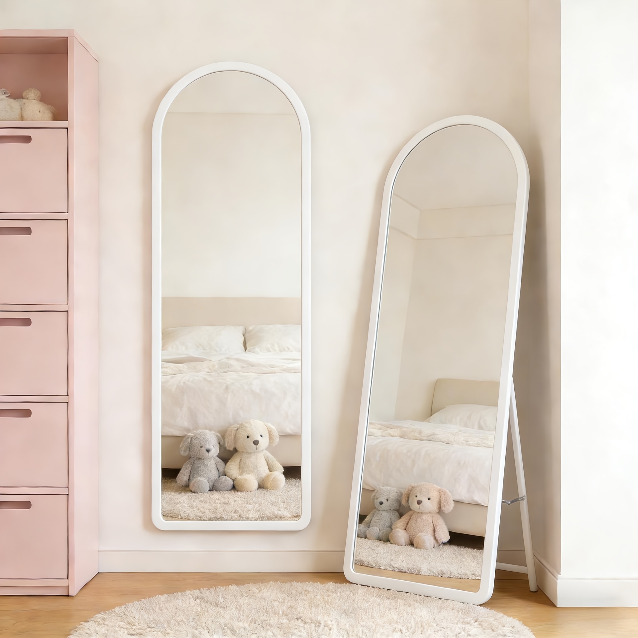 Full-length Mirror, Arched Full-length Mirror, With Bracket For Wall Mounting Or Floor Standing, Suitable For Bedroom, Living Room, , Study (white)