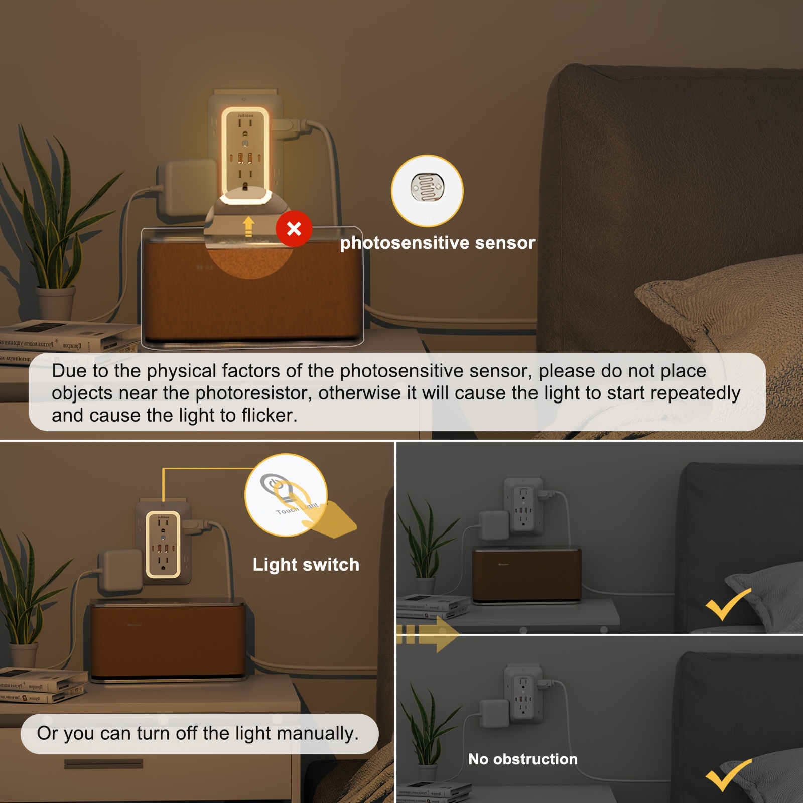 10 in 1 multi plug outlet with night light 6 outlet protector with 4 usb ports 2 usb c a with wall plug adapter for office Product details 7