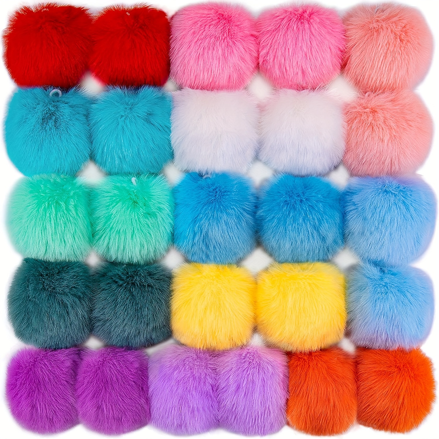 

26-pack Rabbit Fur Pom Poms With Loop For Diy Crafts, Assorted Bright Colors - Fluffy Charms For Hats, Shoes, Scarves, And Bags, Craft Accessories In 13 Colors (2 )