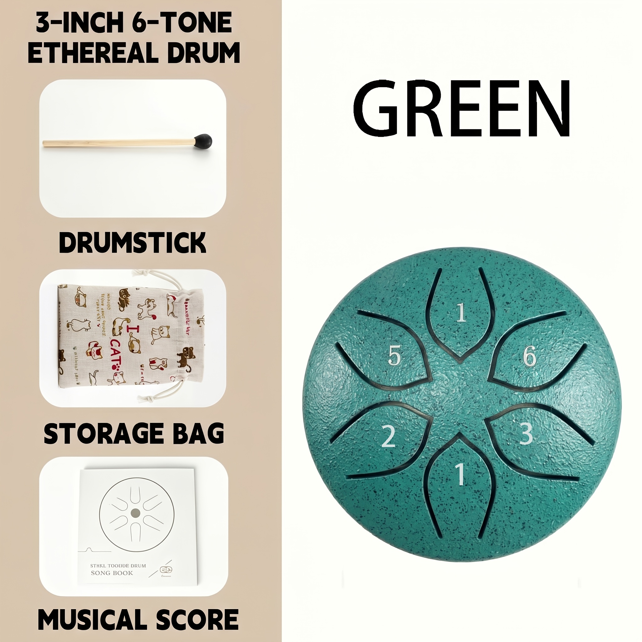 TEMU Tambour de pluie de jardin pour instrument de musique extérieur, tambour panda 3 pouces 6 notes, le délicieux tambour à languette en acier, avec