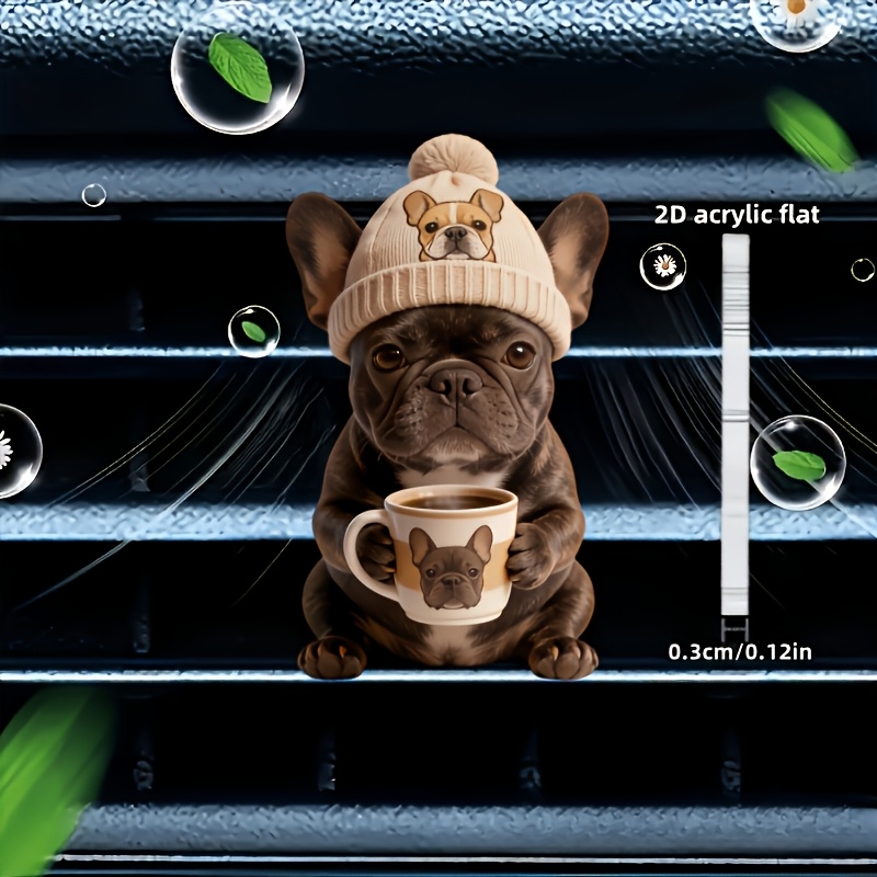 TEMU Decorazione a clip per bocchetta 'aria 'auto, 1 pezzo, con motivo a bulldog francese con cappello, "senza ", due cuscinetti in spugna inodori,