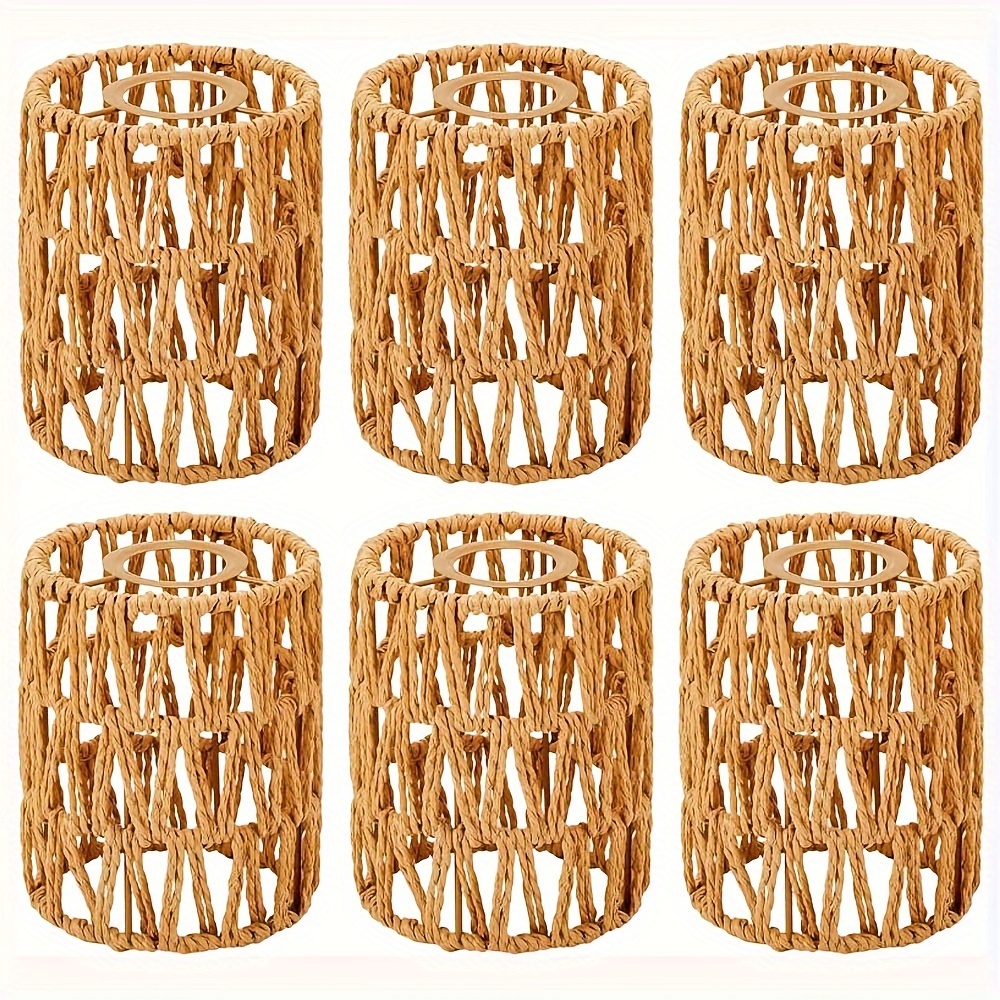 6 Pack Rattan Lamp Shade, Chandelier Shades, Boho Small Lamp Shades Replacement, Cylinder Woven Lampshade For Floor Lamps, Table Lamp, Pendant Light, Wall Sconces Light Fixture