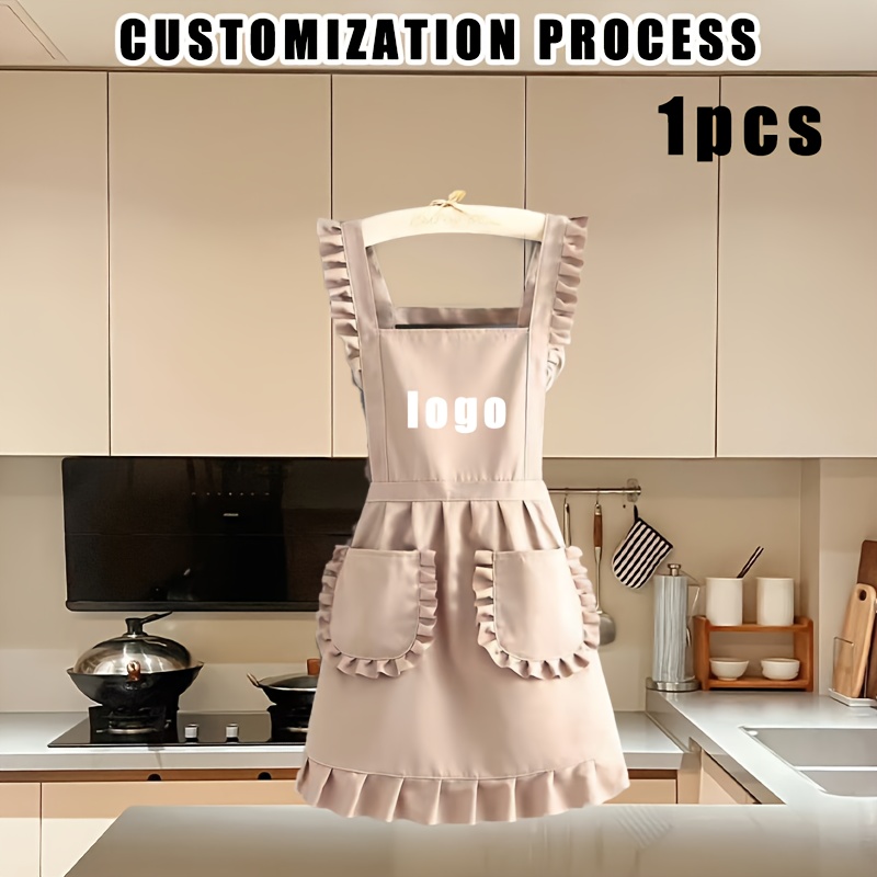 TEMU 1pc/2pcs Custom Printed Fashion Apron, 3 Color Options, Elegant Women's Lace Apron For Home Use, Workwear, Coffee Cover-up, And Sleeveless