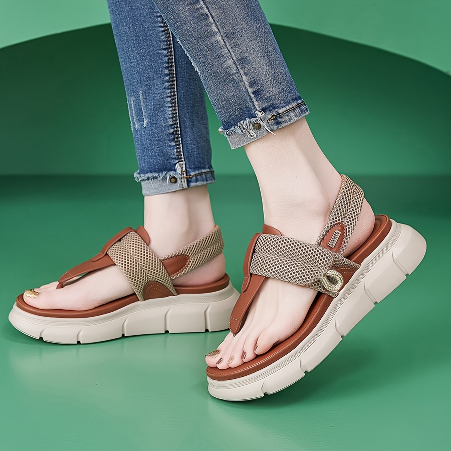 womens casual thick soled sandals with ankle strap open toe summer shoes breathable mesh upper   cover lining adjustable hook and loop closure for   versatile style strappy sandals Product details 0