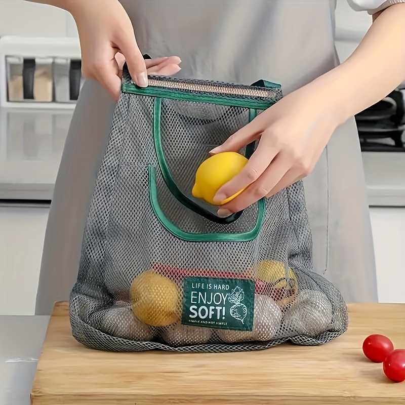 1pc Bolsa de Malla Multifuncional para Almacenamiento de Cocina - Organizador de Pared para Frutas, Verduras, Jengibre y Ajo | Accesorios Esenciales para el Hogar