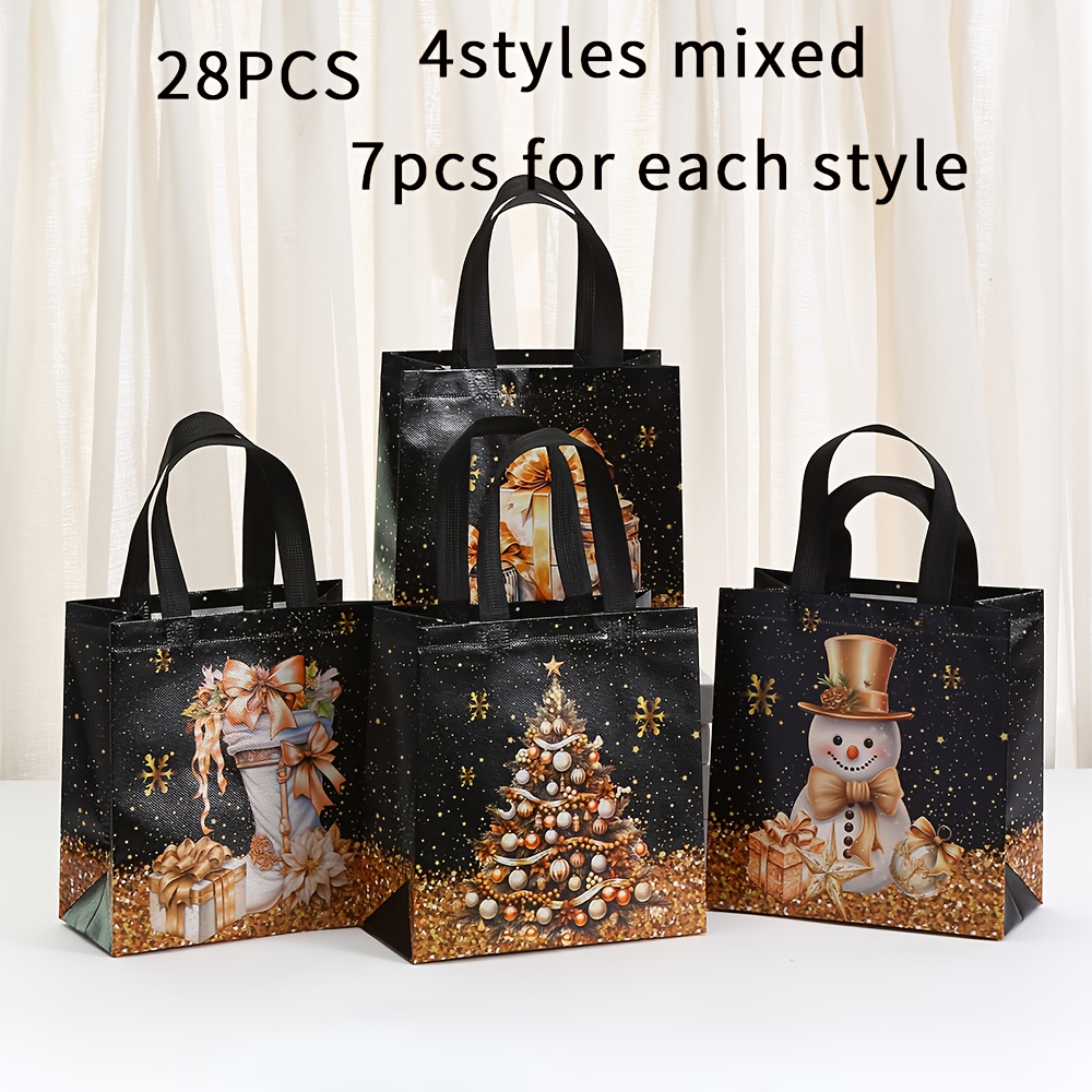 TEMU Cadeau Pour Elle/Lui 28pcs Noël Grand Thème de Thermotransfert Non-Tissé Sac Cabas Cadeau de Neige Arbre de Noël Éléments de Cadeau Convient aux