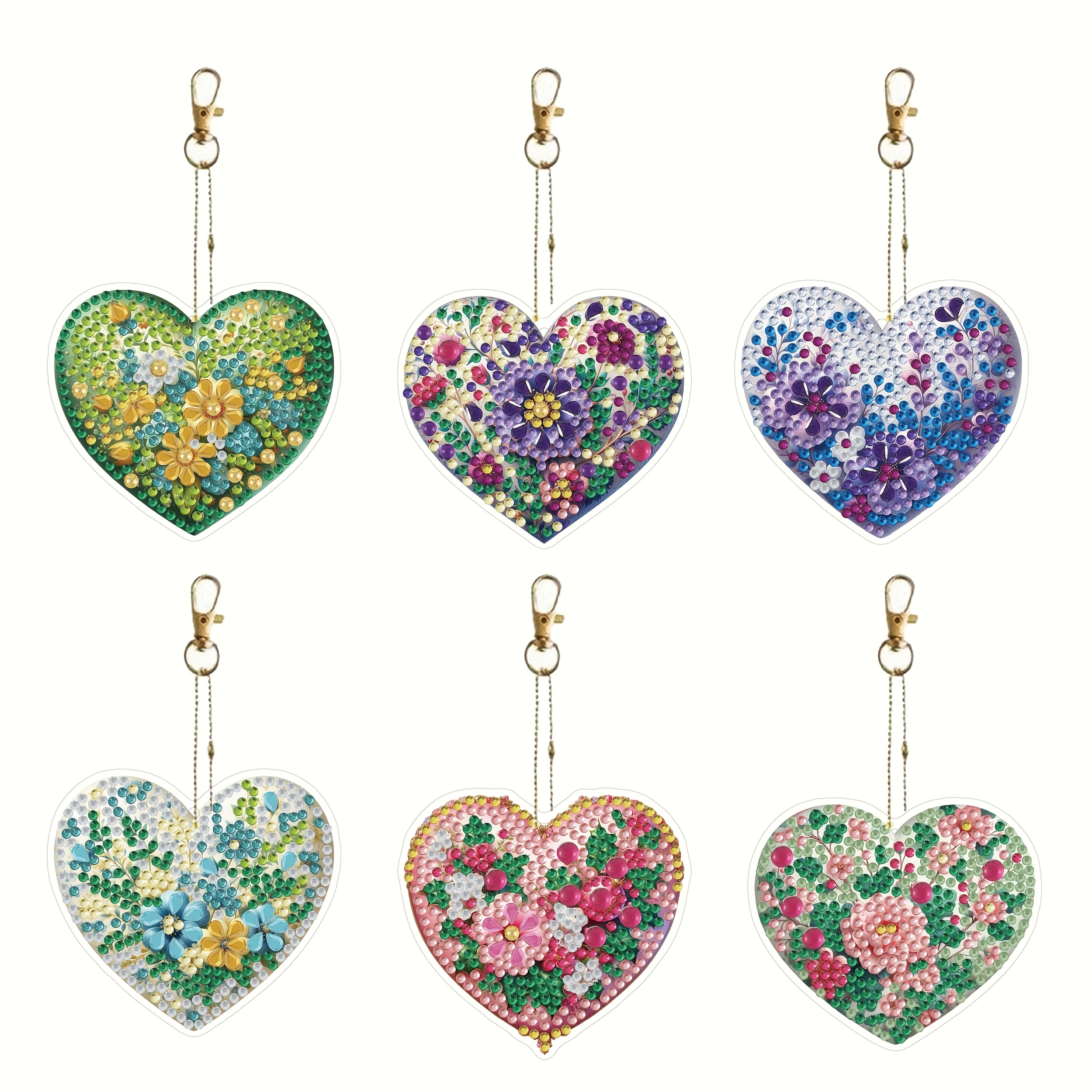 

6-pack Diy Diamond Painting Keychain Kits, Acrylic () Irregular Diamonds, Heart & , Double-sided, Valentine's Day Gift Idea