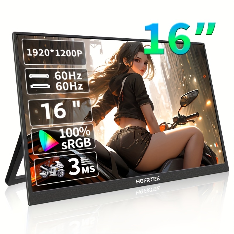   16 inch portable monitor 1600p 120hz ultra thin design with built in 180 adjustable plastic stand vesa wall mount hole hidden ports suitable for gaming laptop pc   phone   switch ps5 4 external display 0