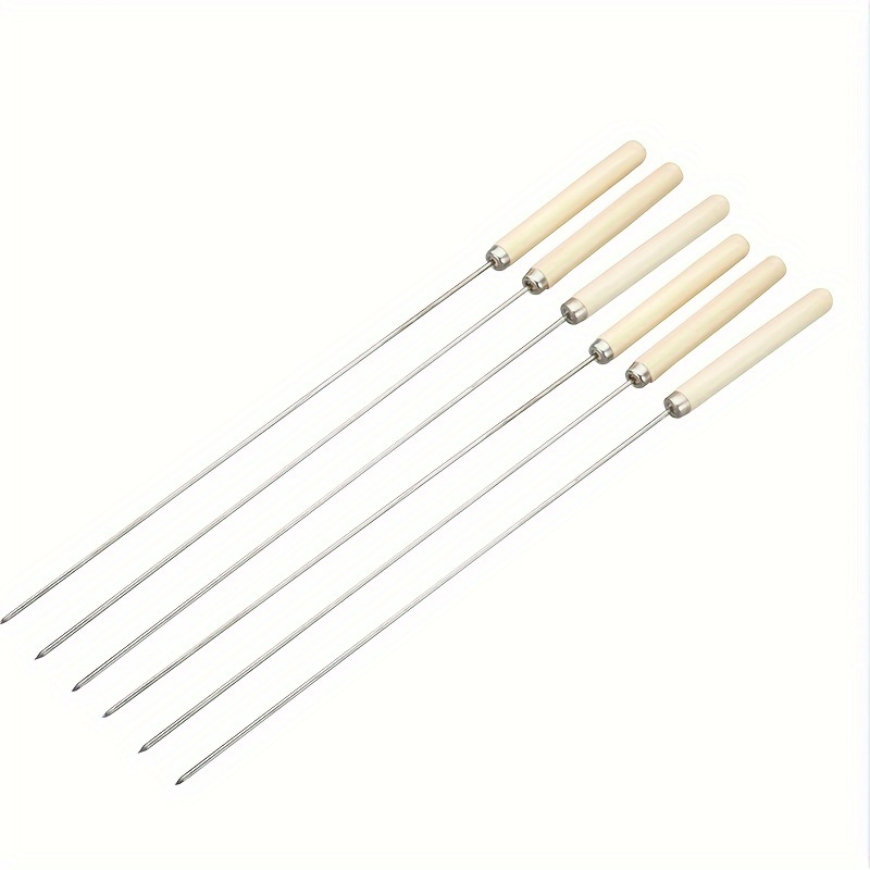 

5/10pcs, Barbecue Skewers, Bbq Skewers Stainless Steel, Bbq Skewers With Wooden Handles, Reusable Metal Meat Skewer, Kitchen Supplies, Kitchen Accessories, Bbq Accessories