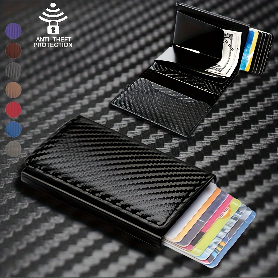 

Rfid Blocking Slim Metal Wallet - Card Cases With Carbon Fiber, Pop-up, , Small Black Purse For Men - , Thin, And Stylish Credit Card Holder