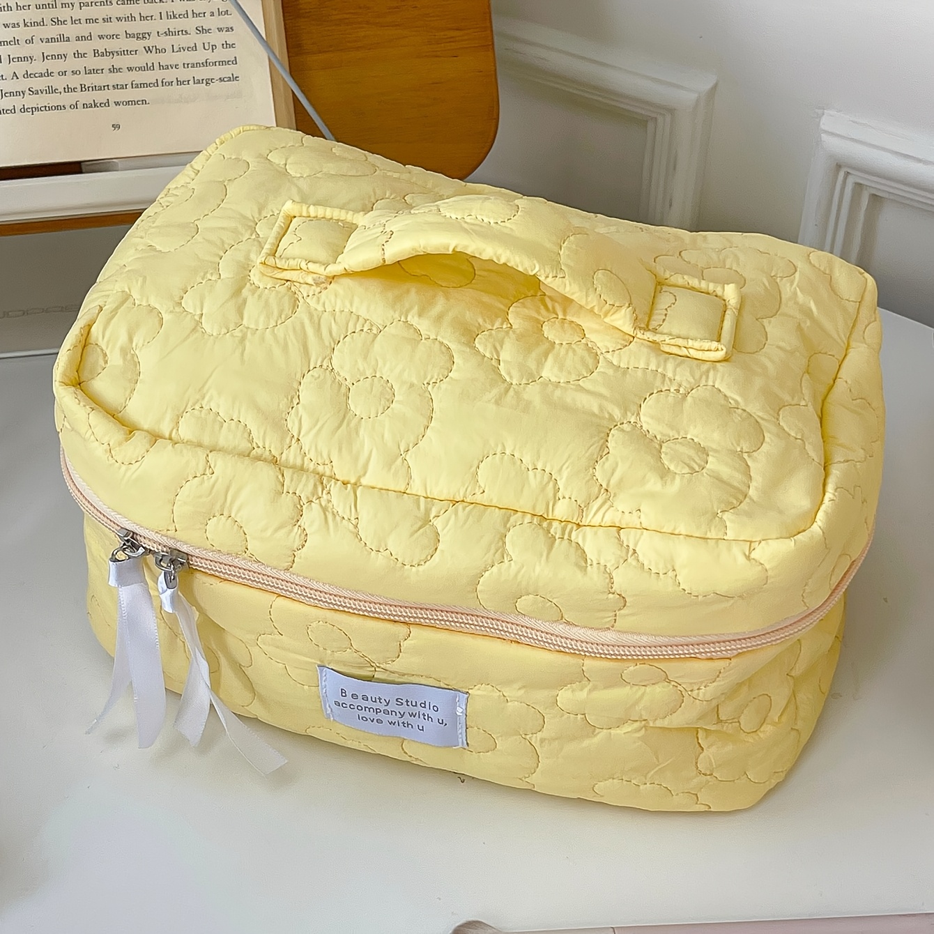 TEMU [cosmetic Bag] 1pc Large Solid Cloud Bag Organizer Bag Large Capacity Quilted Makeup Bag, Optional (blue, Pink, Yellow, Green, White) Can Store