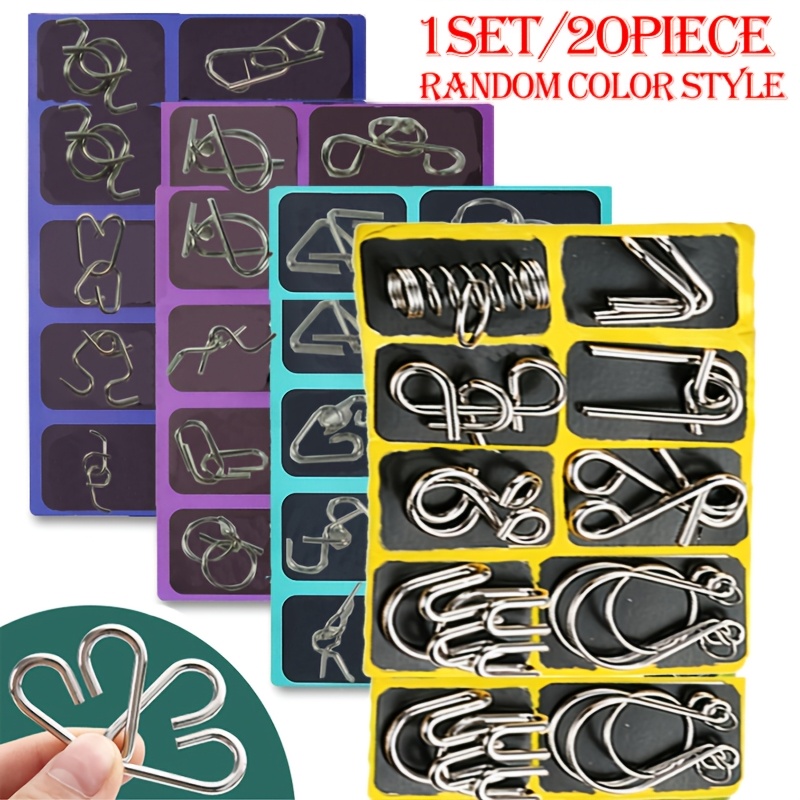Image of 1set/20pcs Metal Unlock Link Game, Puzzle Game , Random Combinations Of Colors And Styles Luban Lock Intelligence Button Puzzle Toy Game, Unlock Iron Chain Toy Game, Party, Travel Game, Small Toy