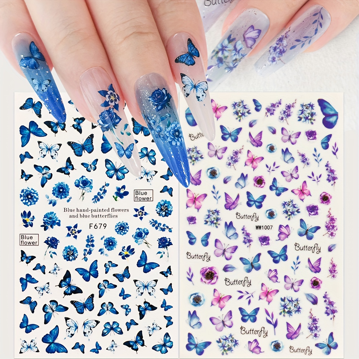 

2pcs & Purple And Floral Nail Art Stickers - , Single-use Decals With Sparkle For , Women And Girls, Nail Stickers