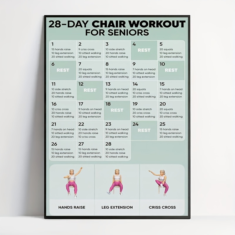 

1pc 28-day Chair Workout For Seniors Canvas Poster, Scientific Exercise For , 12x18 Inch, Decor For Bedroom, Living Room, Office