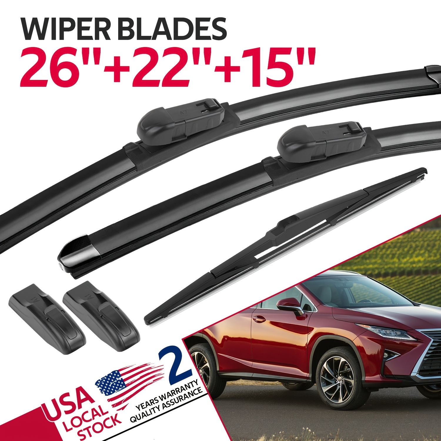 Set Of 26" 22" 15" Front&rear Windshield All Season Wiper Blades Streak-free Replacement For 2009-2016 For 2004-2022 For 2004-2015 2004-2022 2004-2022