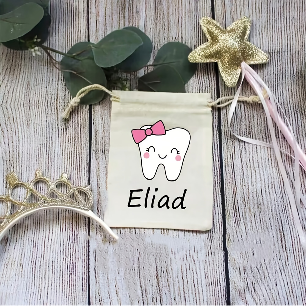 TEMU Personalized Tooth Fairy Treat Bag With Custom Name - Cute Fabric Drawstring Pouch, Keepsake Gift For Teeth Container, Keepsake Bag|