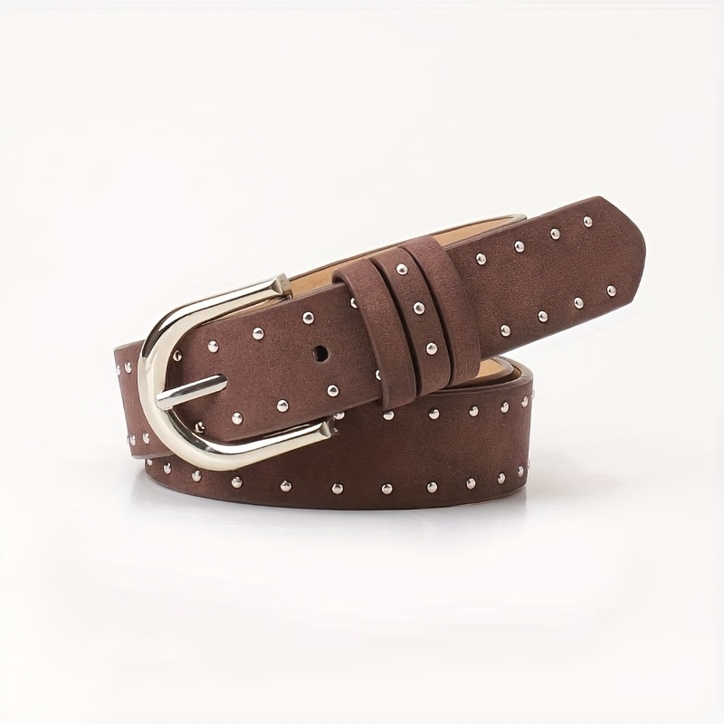 TEMU Nouveau Ceinture en Velours pour Femme avec Perles de Style Occidental, Ceinture en Cuir PU avec Boucle Tendance et Simple