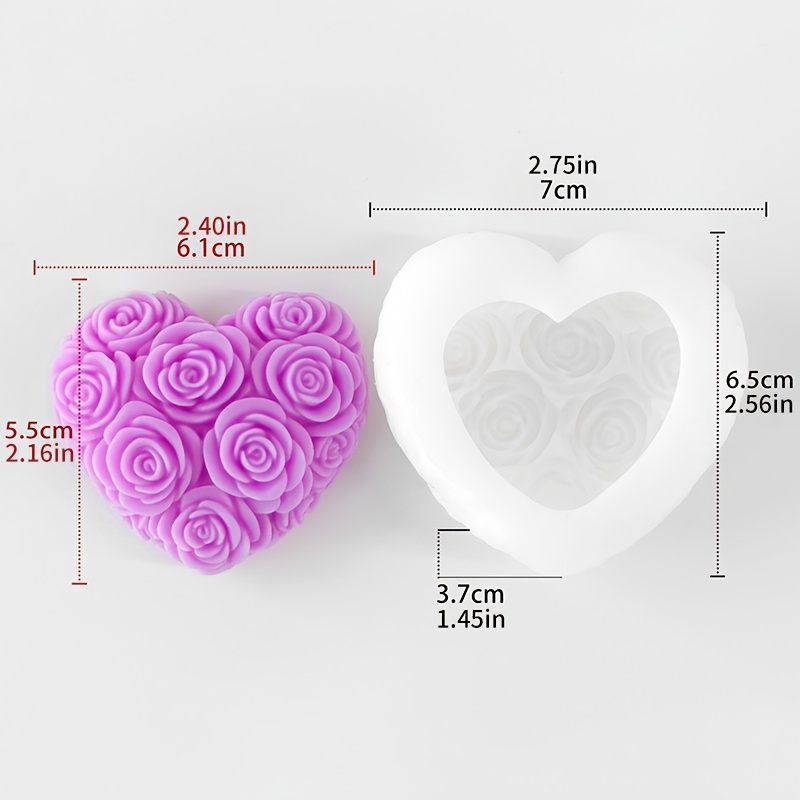 TEMU Stampo in per candela a forma di cuore e rosa, stampo fai da te per e resina, stampo in per