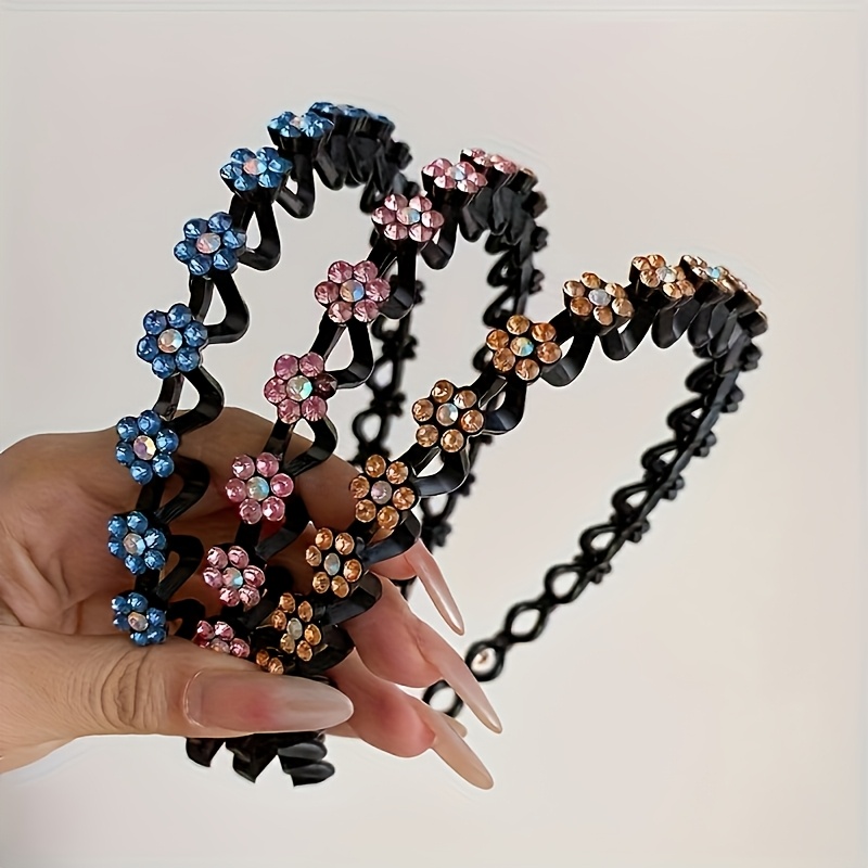 TEMU 2/3-teiliges Blumen-Strass-Stirnband – Elegantes, einfarbiges -Design, für Damen, rutschfeste Haarreifen für Frauen – Trendige dekorative Blume