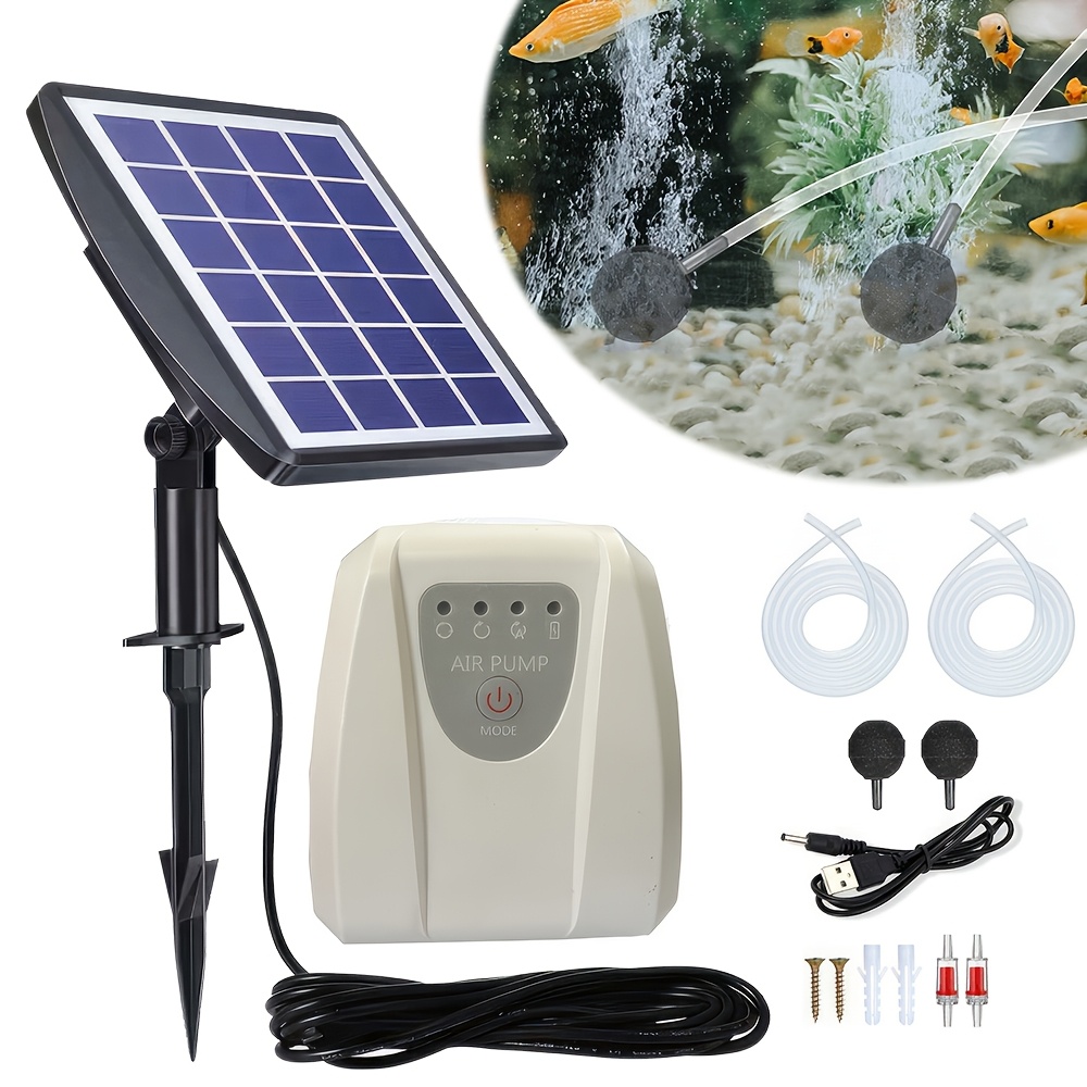 TEMU Solar Oxygen Pump, Solar Powered Air Pump Kit With 3 Working And 2000mah Battery, Aquarium Oxygen Air Pump Fishing Aerator For Garden Fish Tank,
