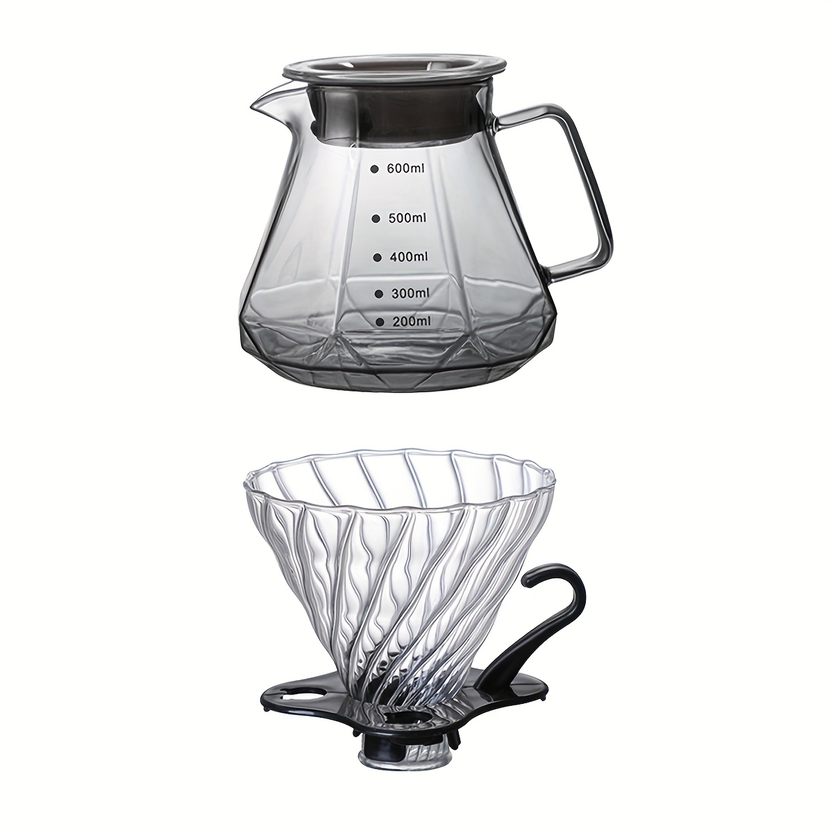 TEMU 1pc 13/20oz Pour Over Coffee Maker Set, Heat-resistant Borosilicate Glass Coffee Server With Coffee Hand Pour Filter Cup, Portable Hand Brew