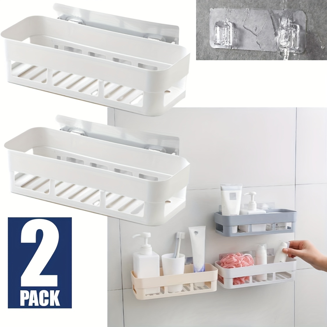 TEMU Premium 2-pack Bathroom Caddy, Shower Caddy Rack, Wall Mounted Bathroom Storage Organizer, Kitchen Storage Cabinet Shelves Rack Holder, Large