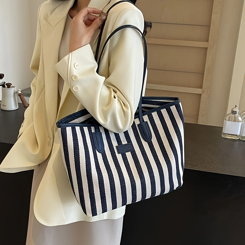 

Sac fourre-tout à rayures simples, sac à main classique et polyvalent pour les femmes