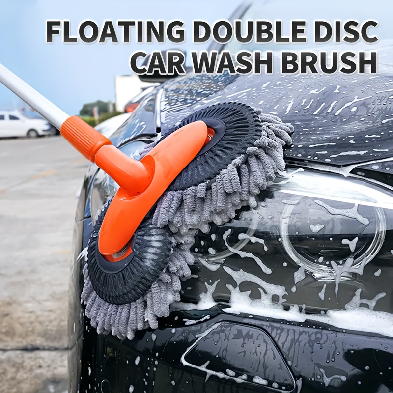 

3-in-1 Car Wash Mop Set With Dual Brush Heads - Extendable Aluminum Alloy Handle, Microfiber For Auto Maintenance & Window Cleaning