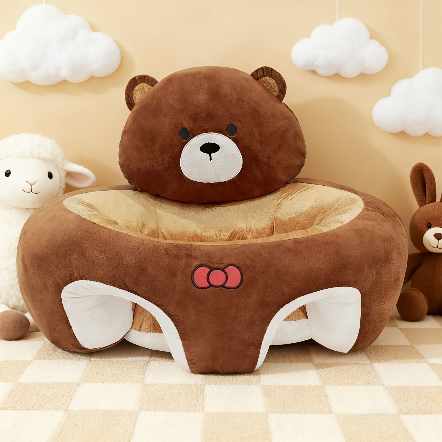 toddler seat toddler sofa chair infant floor seat with back support plush toddler sofa chair for 6 18 months ultra   to sit seater machine washable portable activity seat for feeding playtime brown   9