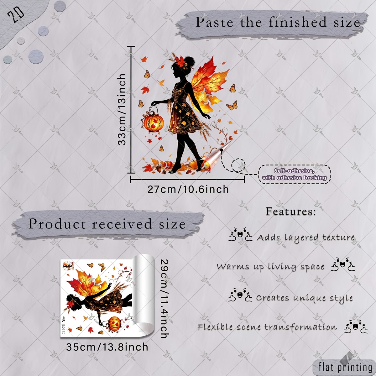 TEMU 2d Flat, 1pc 2d Flat-printed Autumn Maple Leaf Fairy Silhouette Window Sticker, Creative Diy Self-adhesive Removable Double-sided Pvc Glass
