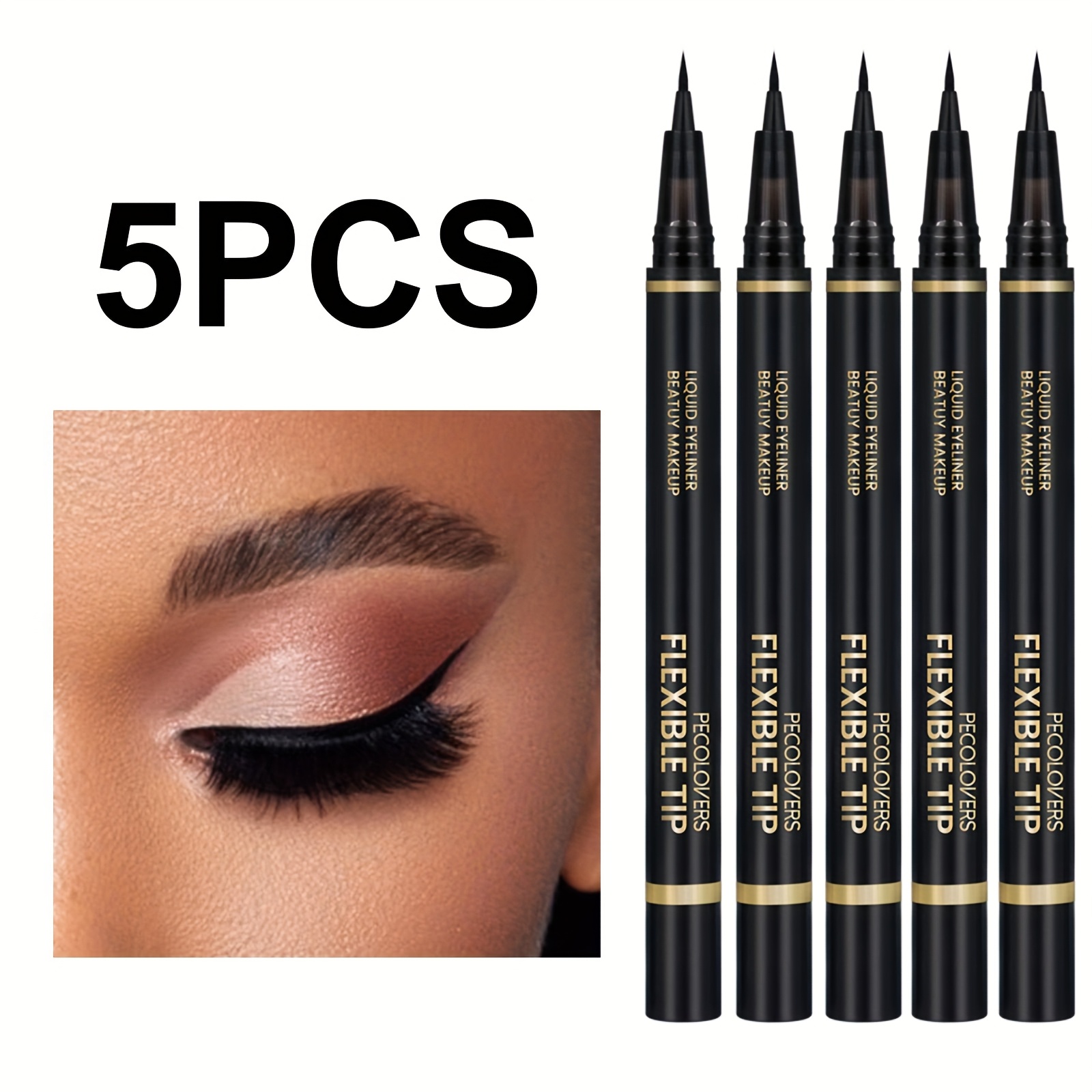 5pcs Waterproof Liquid Eyeliner - Super Exquisite, Long-lasting, , Nib, Black, Gentle And Perfect For Beginners