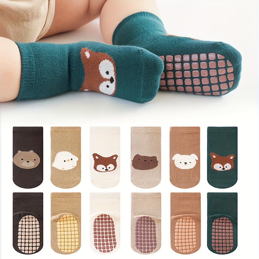 

5 Pairs Of Baby Boy's Adorable Animals Pattern Floor Socks, Comfy Breathable Casual Soft Elastic Socks For Babies Indoor Activities