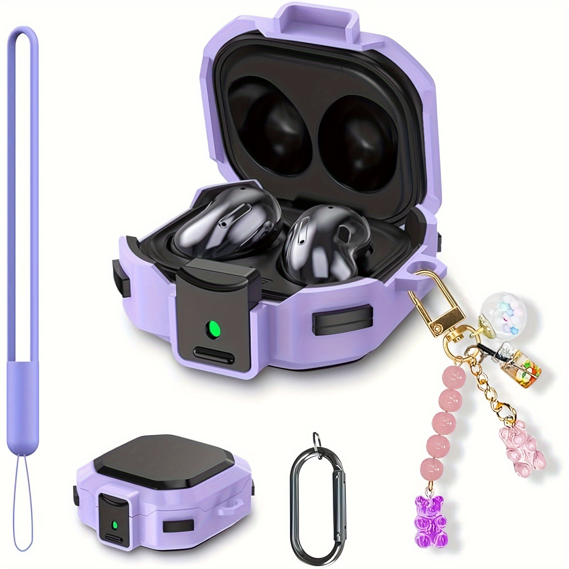 

[ Set] Lockable] Shockproof Case / Buds 2/ Buds Live, Tpu+pc Headphone Protective Case With Security Lock, Anti-slip And Shockproof Portable Case With Stylish Candy Keychain (purple)