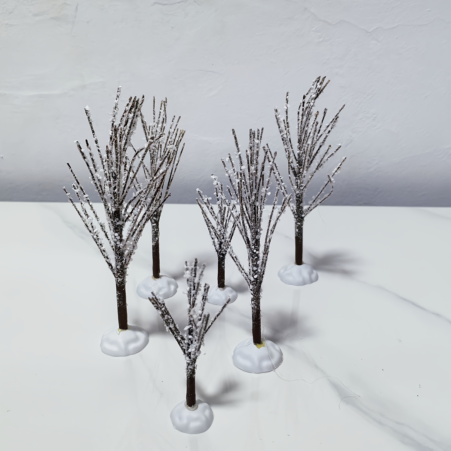 6pcs Artificial Snow-covered Birch Christmas Trees With Heavy- Plastic Branches & Snow Coverings Suitable For / Displays, Pre-assembled Holiday Scenery (no )