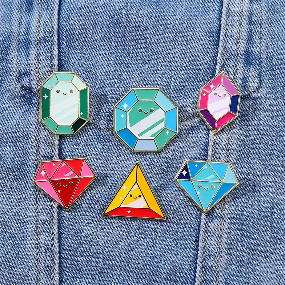 

6pcs/set Vintage Minimalist Cartoon Themed Enamel Brooches, Alloy Novelty Diamond-shaped Pins, Decorative Lapel Badges For Bags, Jewelry Gifts, Christmas Accessories