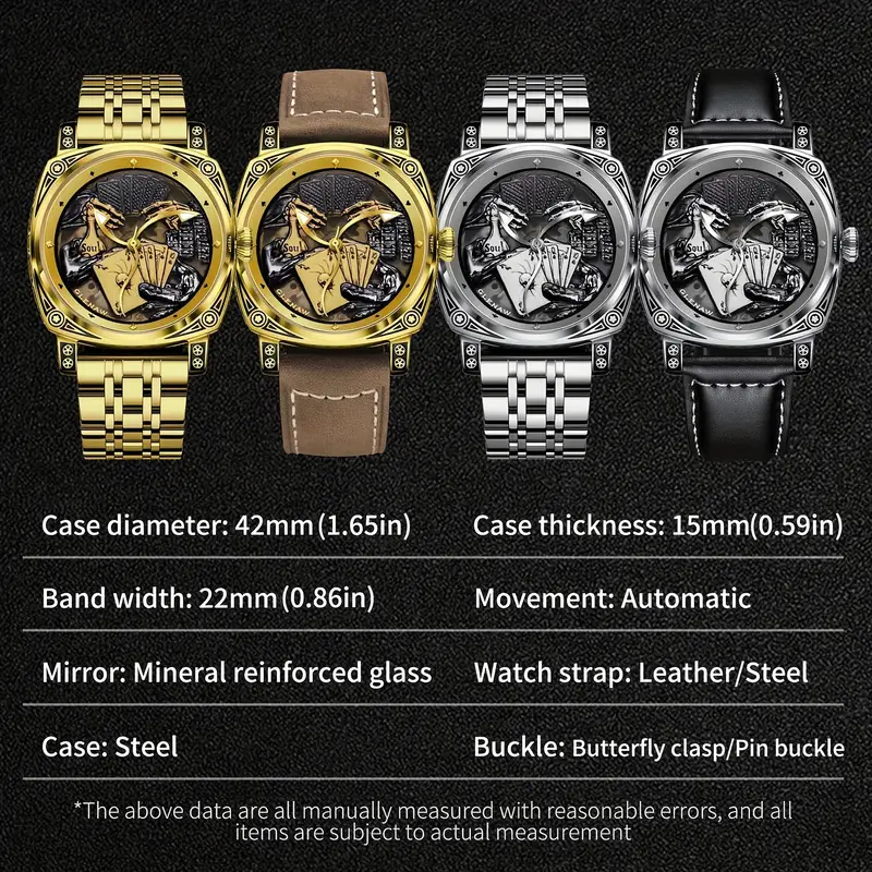mens skeleton automatic watch vintage mechanical movement case with intricate engravings black dial roman stainless steel strap elegant for men luxury watch without battery Product details 9
