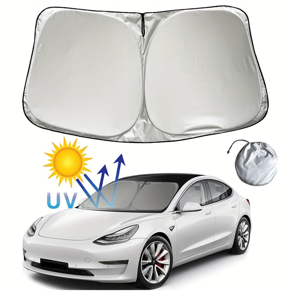 TEMU Sunshade For Model 3/y Windshield, Featuring Upgraded Uv Protection Material, A Metal Structure, And A Full-size Foldable Design, Ideal For Model 3 Y Additions From 2016 To 2026