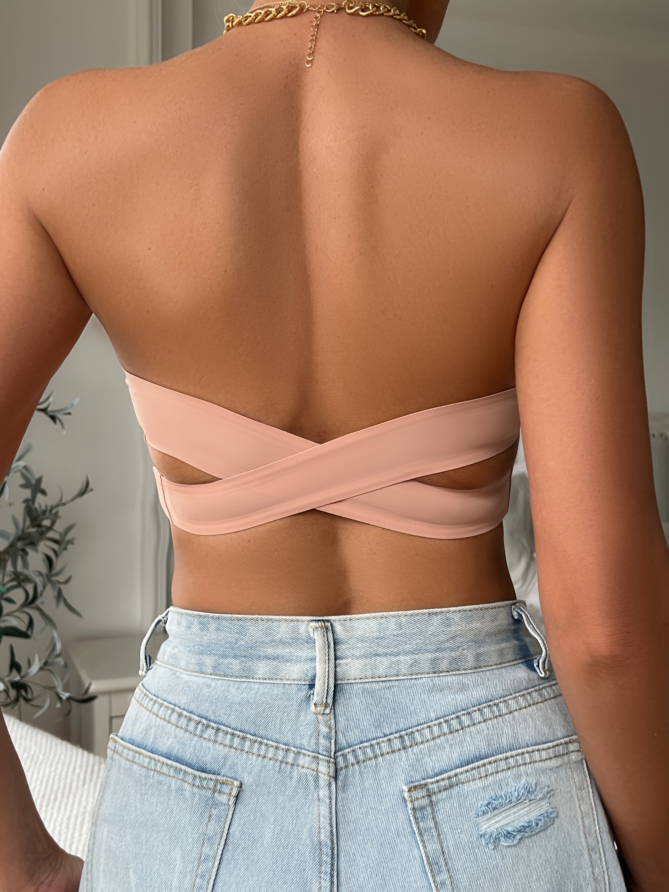 Women's Seamless Solid Color Strapless Bandeau Bra with Side Clasp - Casual Style, Knit Fabric, Polyamide Blend (85% Polyamide, 15% Elastane), Removable Padding, High Support Wireless Design for Adults