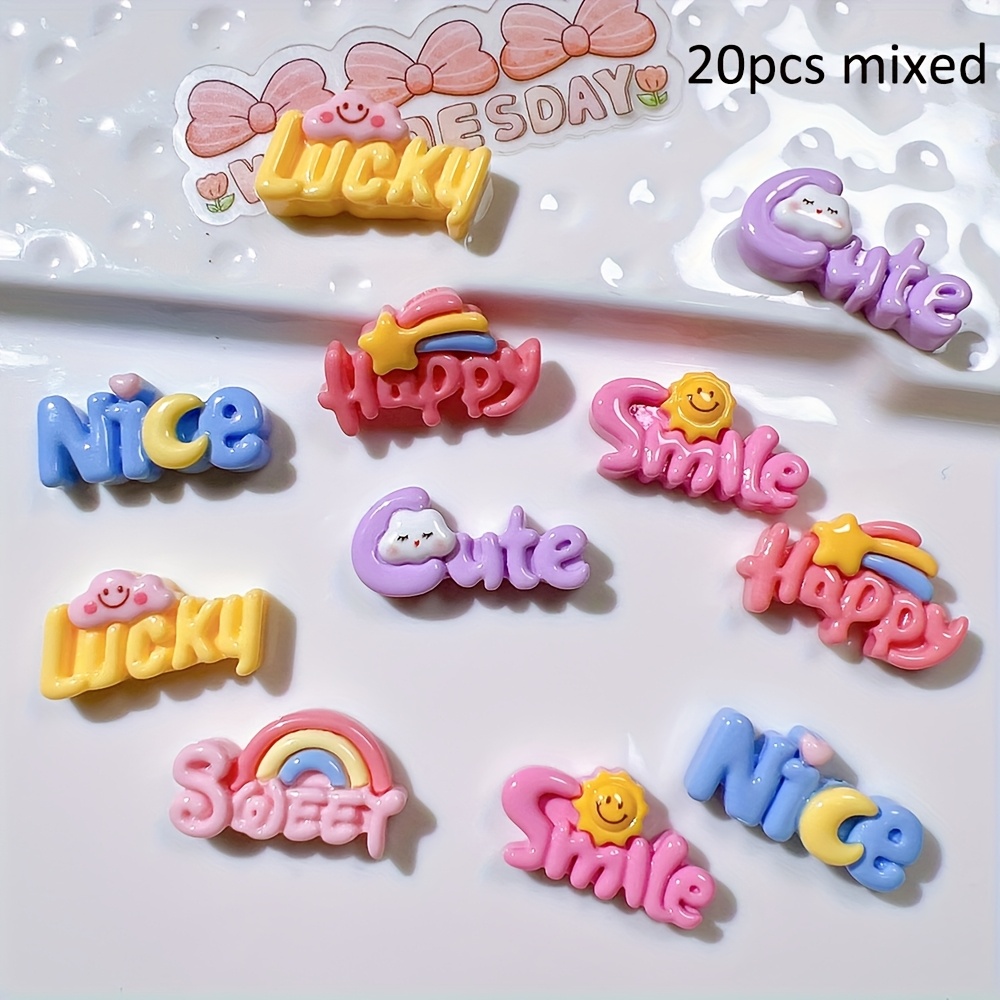 20pcs Cute Cartoon Letters Resin Ornament Flatback Handmade Craft Supplies Hair Additions Phone Case Charms For Decoration