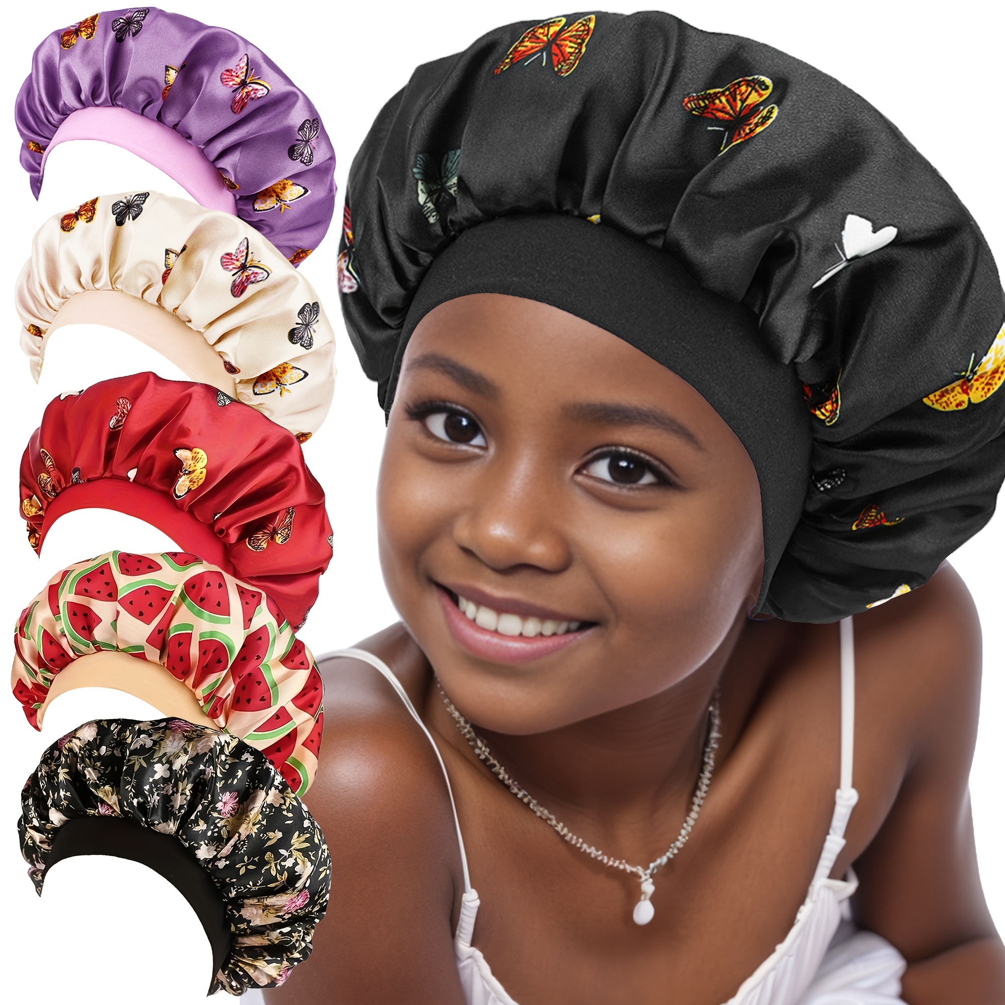 

Kids Fashion Printed Lightweight Bonnet With Elastic Band, Comfortable Soft Home Sleep Cap, Breathable High Elasticity Hair Bonnet, For Daily Use