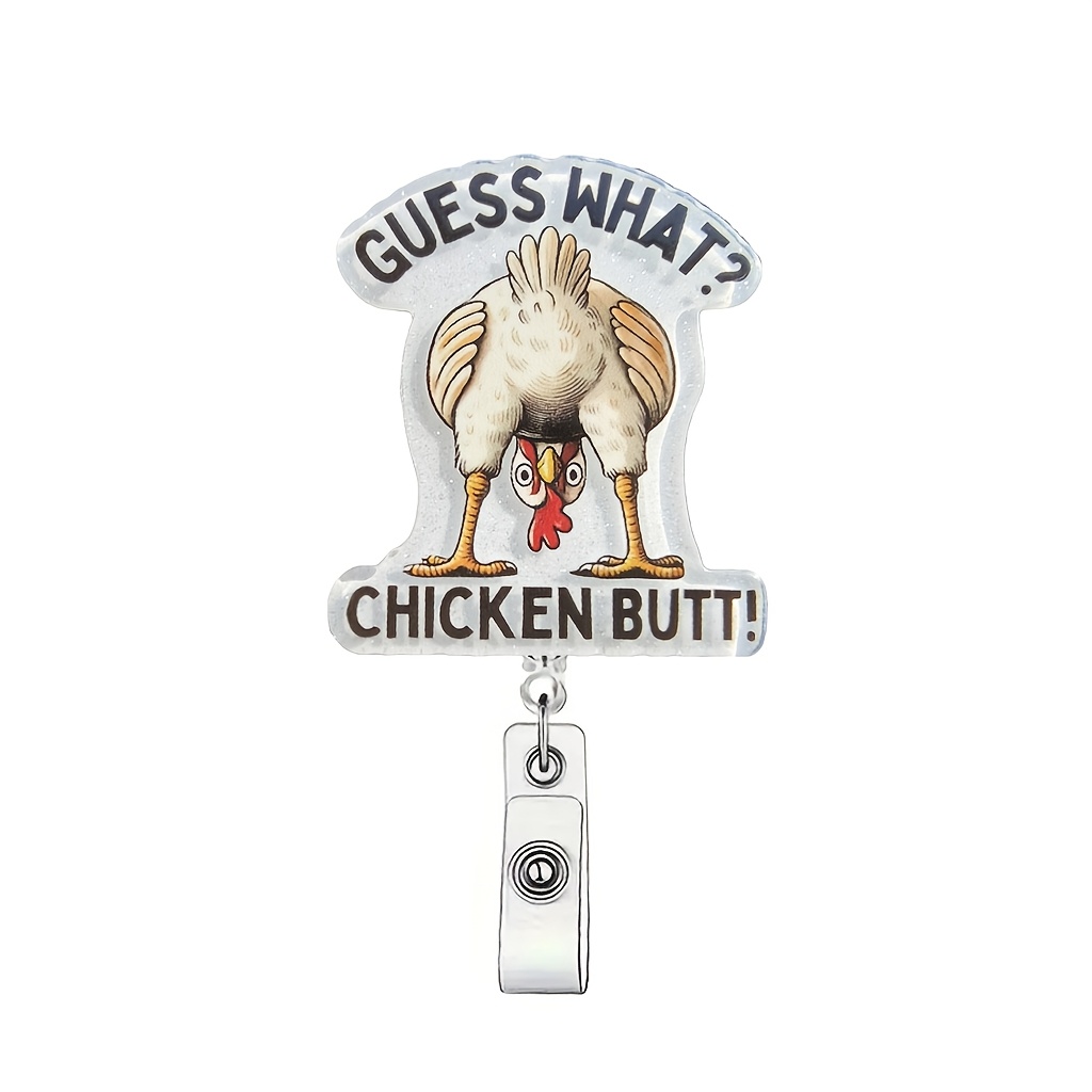 

Funny Chicken Cartoon Retractable Badge Reel, Acrylic Name Tag Clip, English Text, Ideal For Nurses, Work, , Office Staff