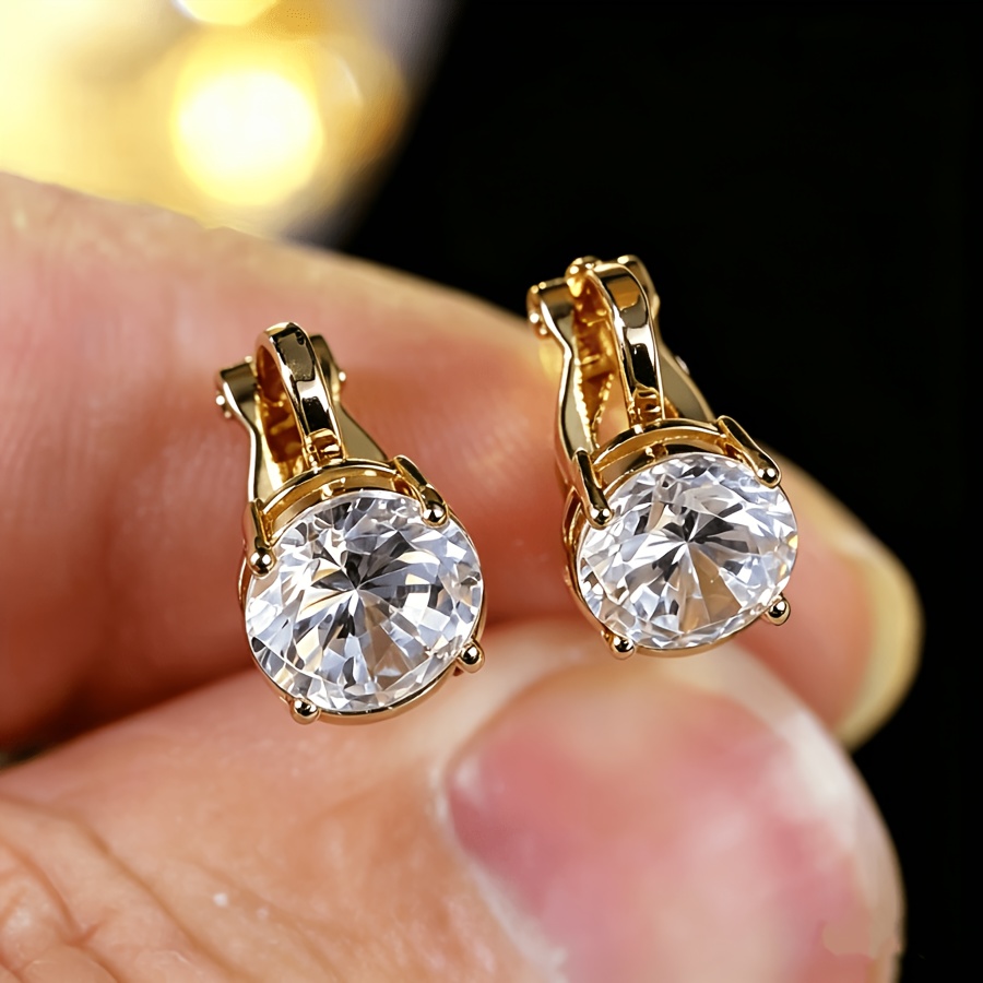 TEMU Pendientes chic redondos con clip de circonita para mujer y hombre, sin perforación, joyería de aleación de cobre duradera, joyería de ,