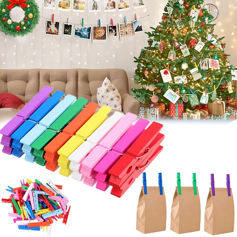 

100pcs Wooden Clothespins, Multi-colored, Heavy Duty Spring Clips For Laundry, Crafts, And Classroom, Clothes Pins