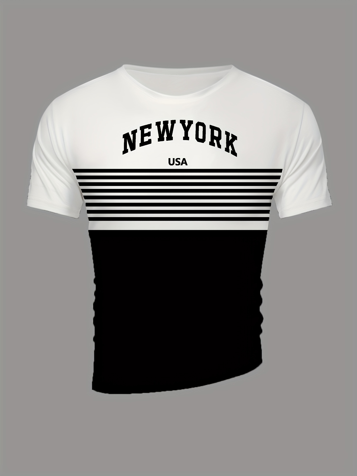 Men's New York USA 3D Print Striped T-Shirt - Casual Summer Sportswear, Oversized Red and White Short Sleeve Tee with Asymmetrical Stripes