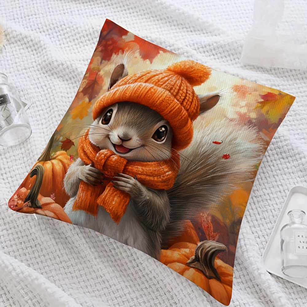 

Cute Squirrel Pillow Cover - Soft Short Plush, Zippered 18x18" Cushion Case For Sofa, Bed, And Home Decor