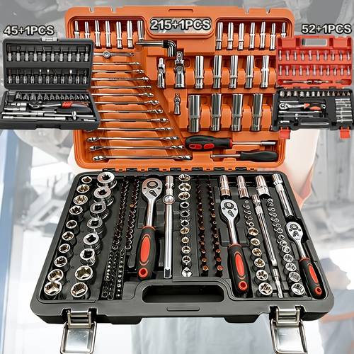 item picture high end professional 45 1 52 1 215 1pc tool set auto bicycle repair machinery kit 1 2 inch 1 4 inch 3 8 inch drive depth and standard wrench grade auto parts repair ratchet wrench and other auto repair accessories tool set