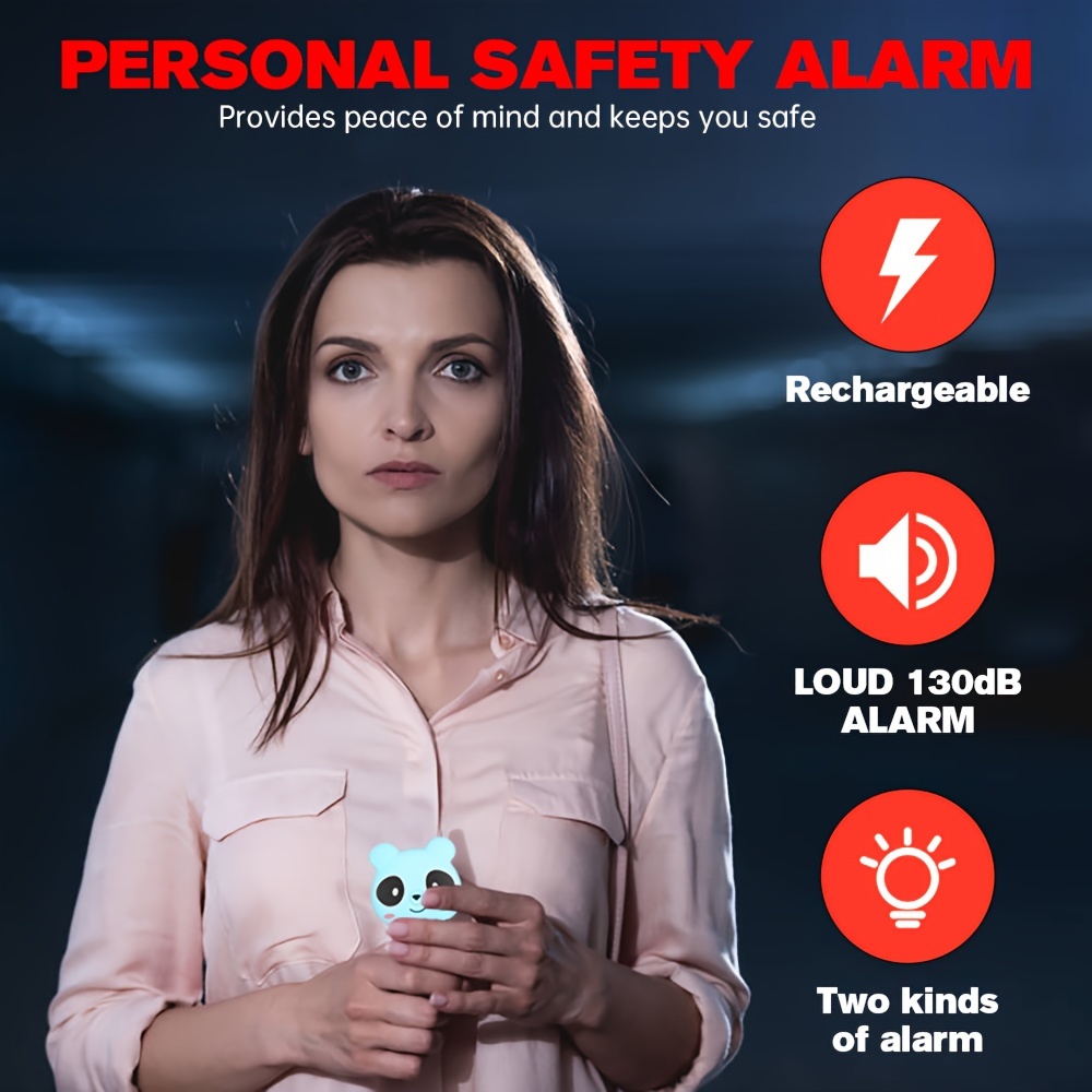 130db safety alarm rechargeable portable personal alarm cute panda backpack keychain pendant sos   device two alarm   3 colors Product details 1