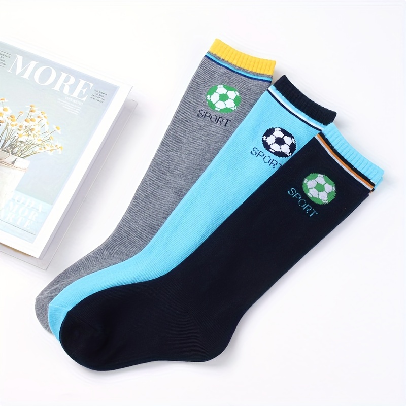 Image of 3 Pairs Of Boys' Football Knee Sports Socks Long Tube Football Socks Children Socks