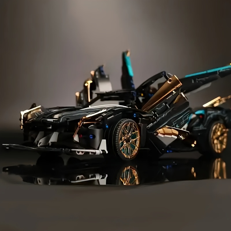 [Supercar Model Set] Limited Edition Supercar Model Set, Sleek Black and Golden Color Scheme, DIY Mechanical Assembly, High-Quality ABS Plastic, Stackable Vehicle Set, Suitable for Ages 6+, Building Block Set, Model Making, Boys' Car Toy